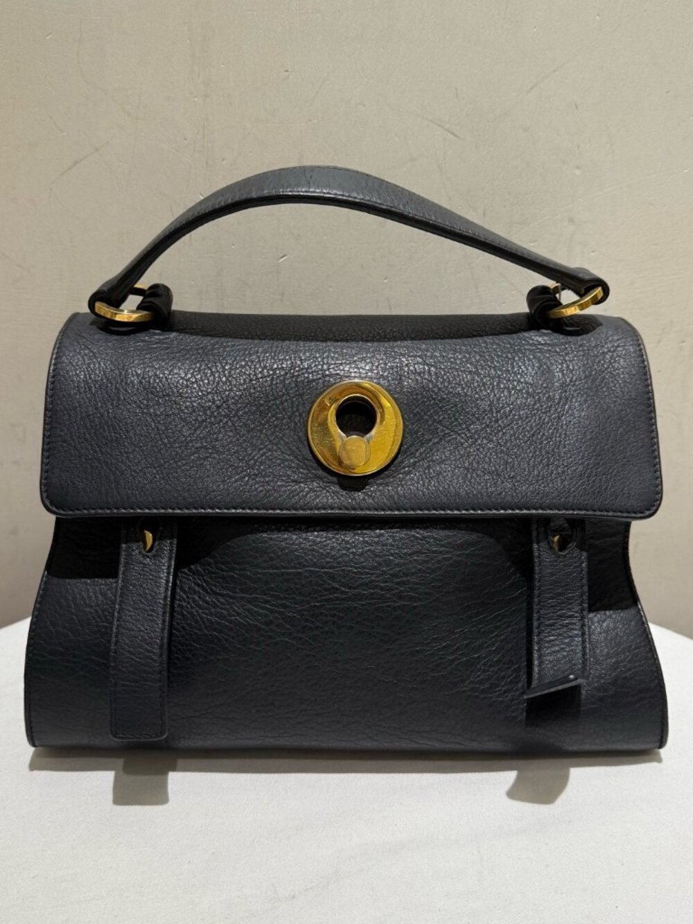 Saint Laurent Muse Two Black Grain Cowhide Leather Vintage Top Handle Bag